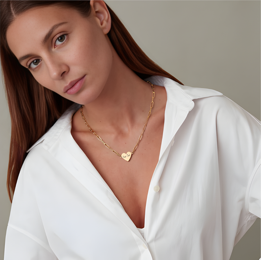 Paperclip Chain Heart Necklace — Engravable Jewelry Gift for Valentines Day | Mothers Day