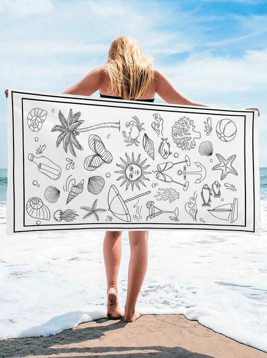 Tropical Vacation Beach Towel - Seashell & Palm Design