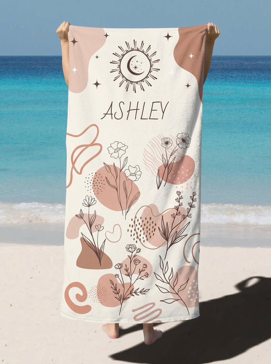 Personalized Boho Floral Beach Towel — Custom Name 'Ashley'