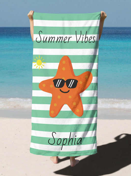 Personalized Summer Vibes Starfish Beach Towel