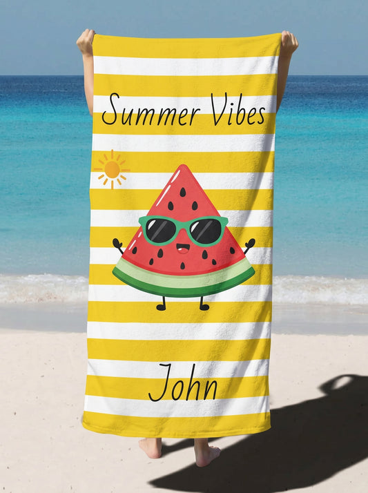 Summer Vibes Watermelon Beach Towel — Personalized Name Towel