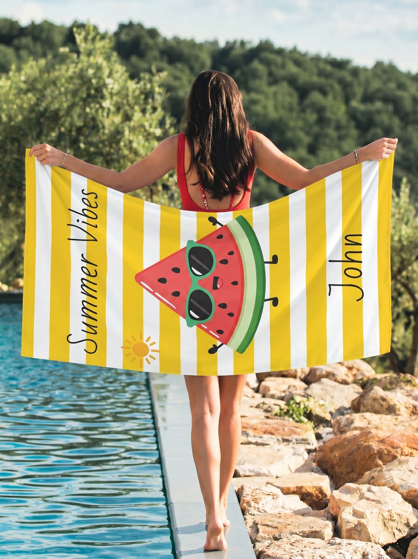Summer Vibes Watermelon Beach Towel — Personalized Name Towel