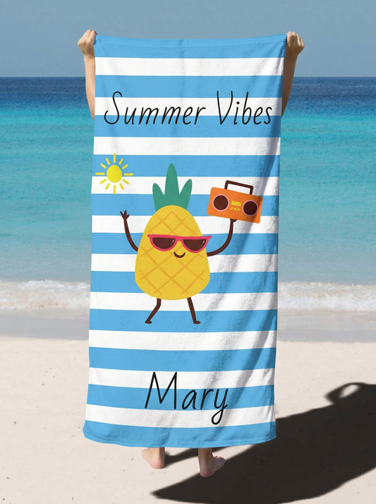 Personalized "Summer Vibes" Pineapple Beach Towel