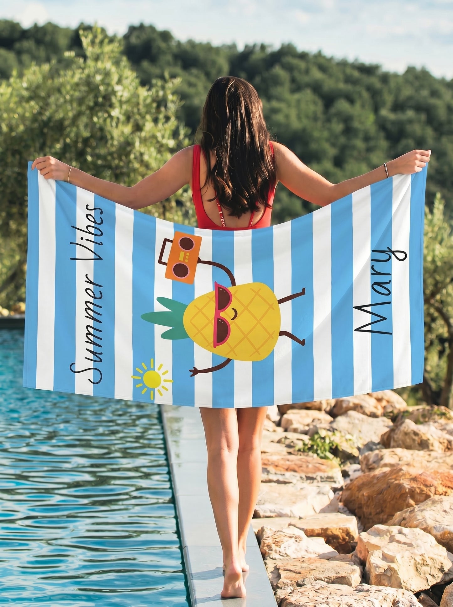 Personalized "Summer Vibes" Pineapple Beach Towel
