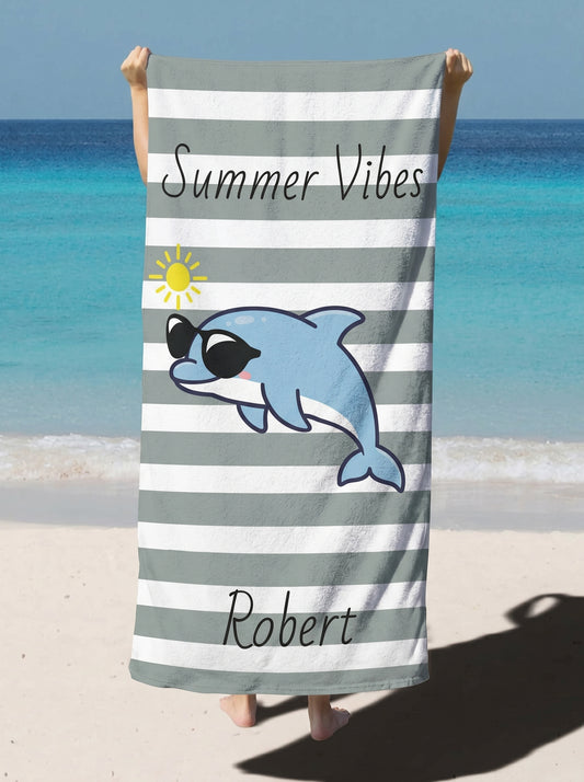 Personalized 'Summer Vibes' Dolphin Beach Towel