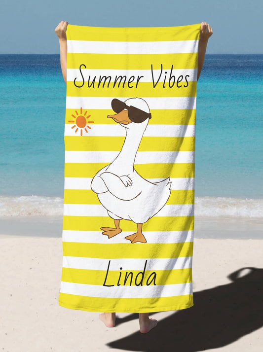 Personalized 'Summer Vibes' Yellow Stripe Beach Towel - Custom Name Towel