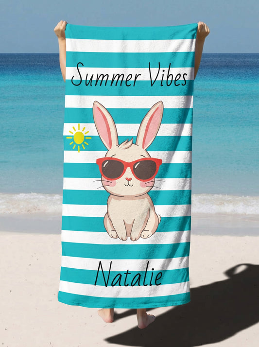 Personalized 'Summer Vibes' Bunny Beach Towel — Custom Name Towel