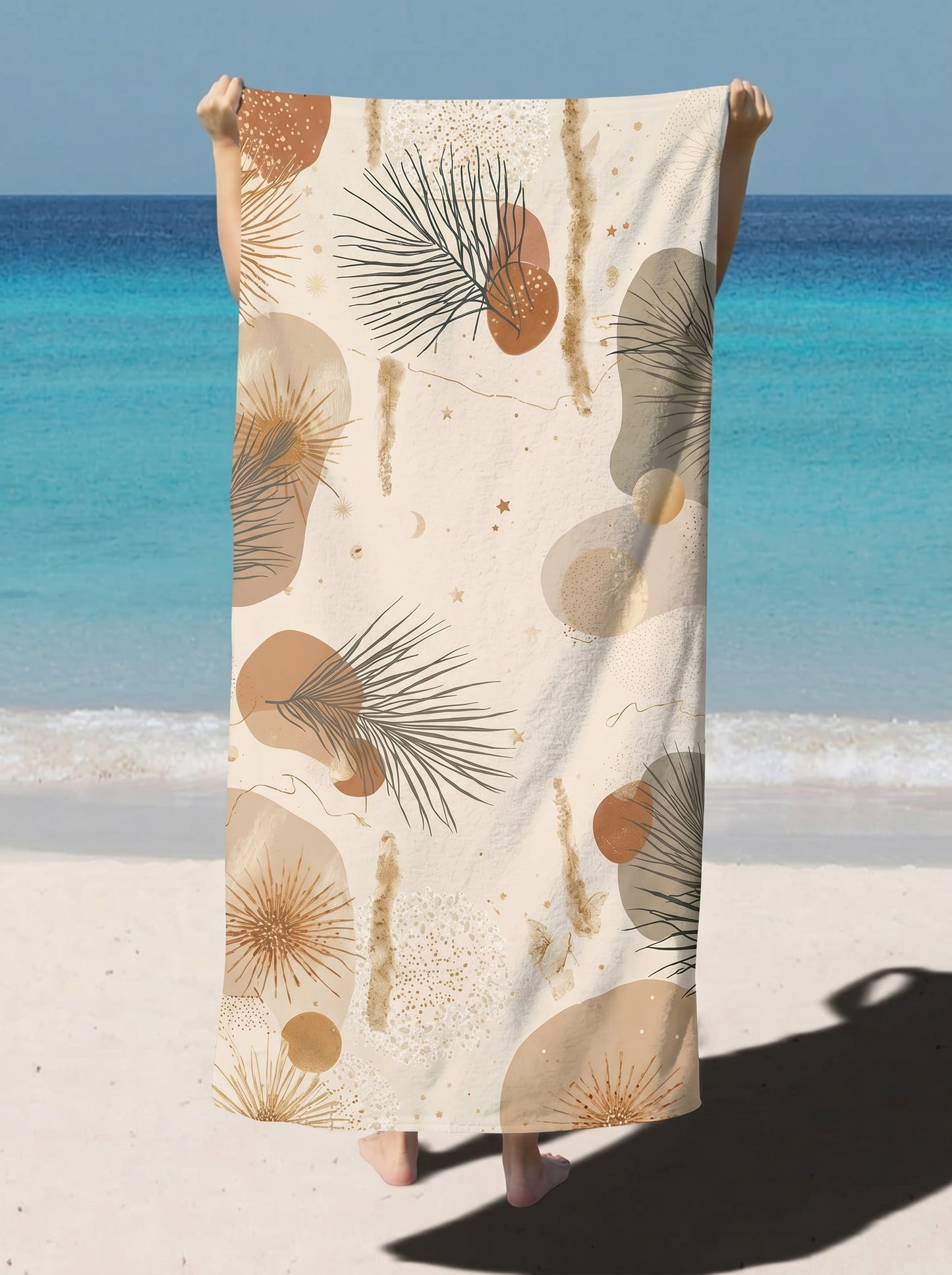 Boho Palm Beach Towel — Neutral Abstract Coastal Print