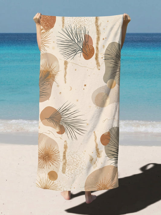 Boho Palm Beach Towel — Neutral Abstract Coastal Print