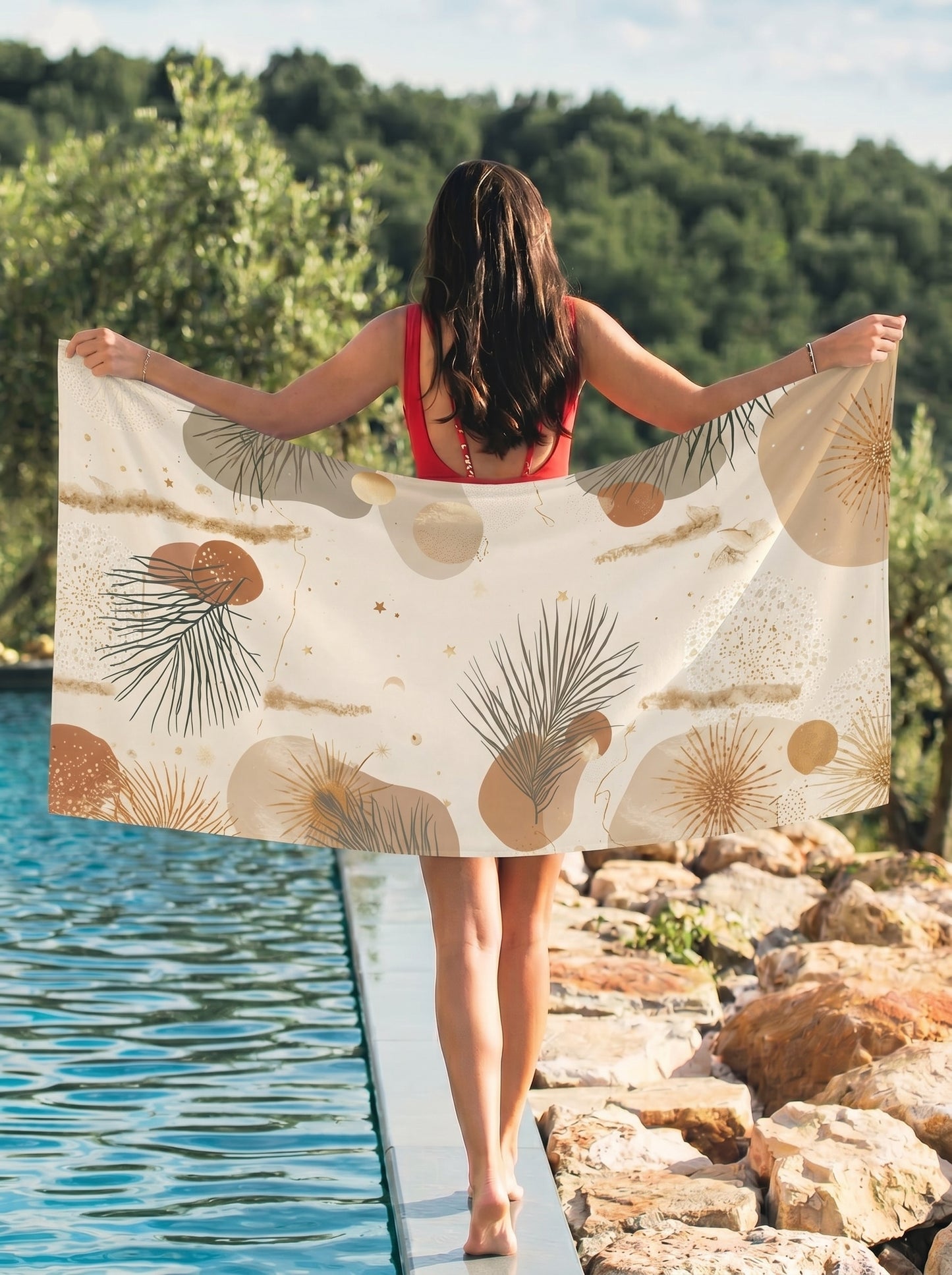 Boho Palm Beach Towel — Neutral Abstract Coastal Print