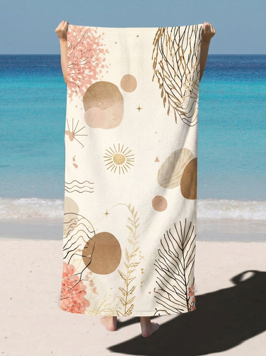Boho Coral Seas Beach Towel — Abstract Coastal Sun & Seaweed Design