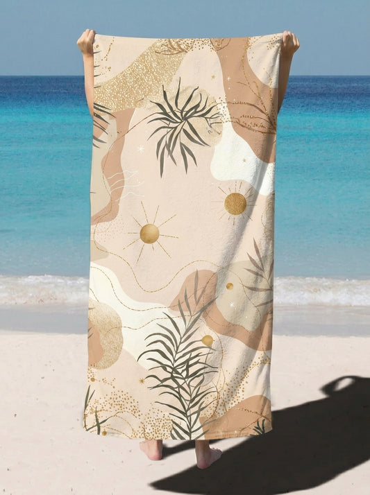 Boho Beach Towel — Neutral Abstract Palm Print