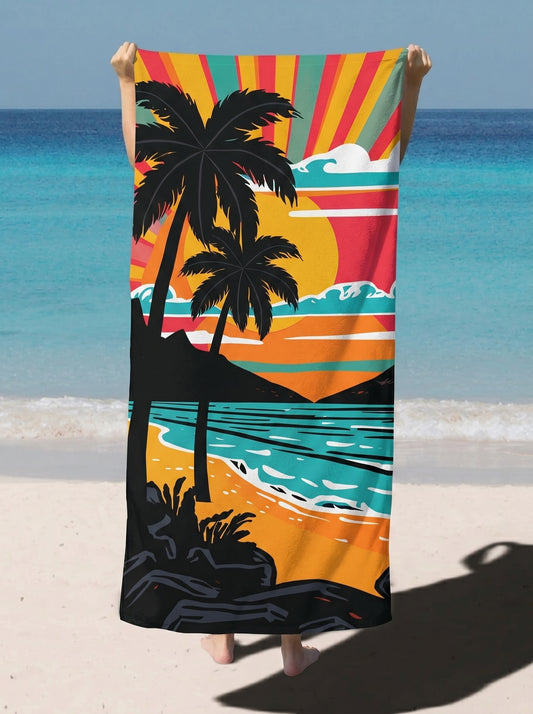 Tropical Sunset Beach Towel – Retro Palm Tree Surf Vibe