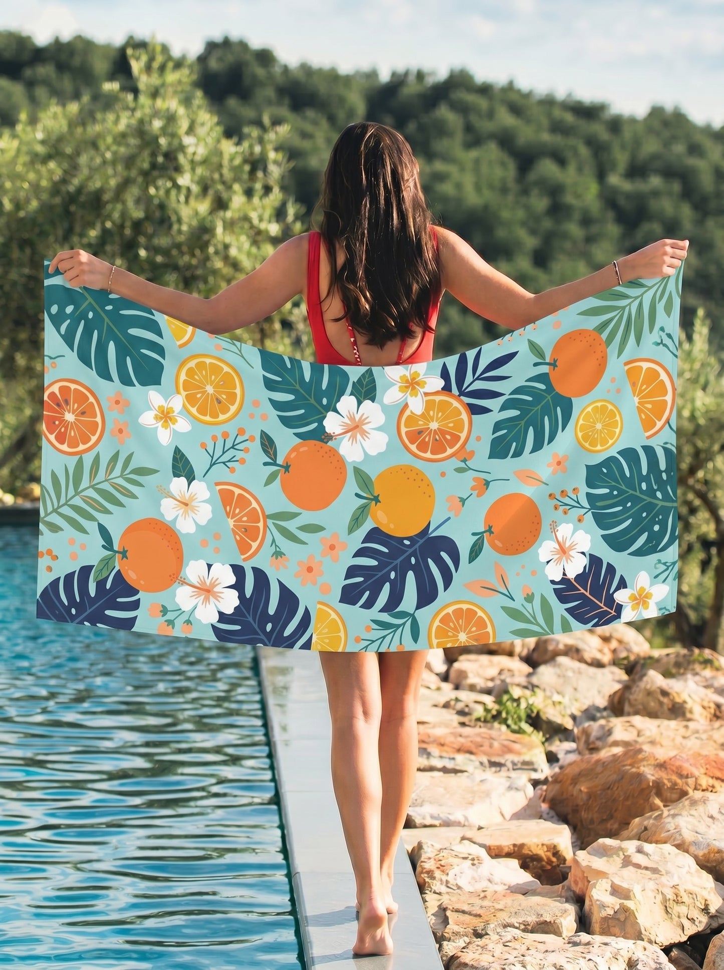 Tropical Orange Beach Towel — Citrus Floral Towel