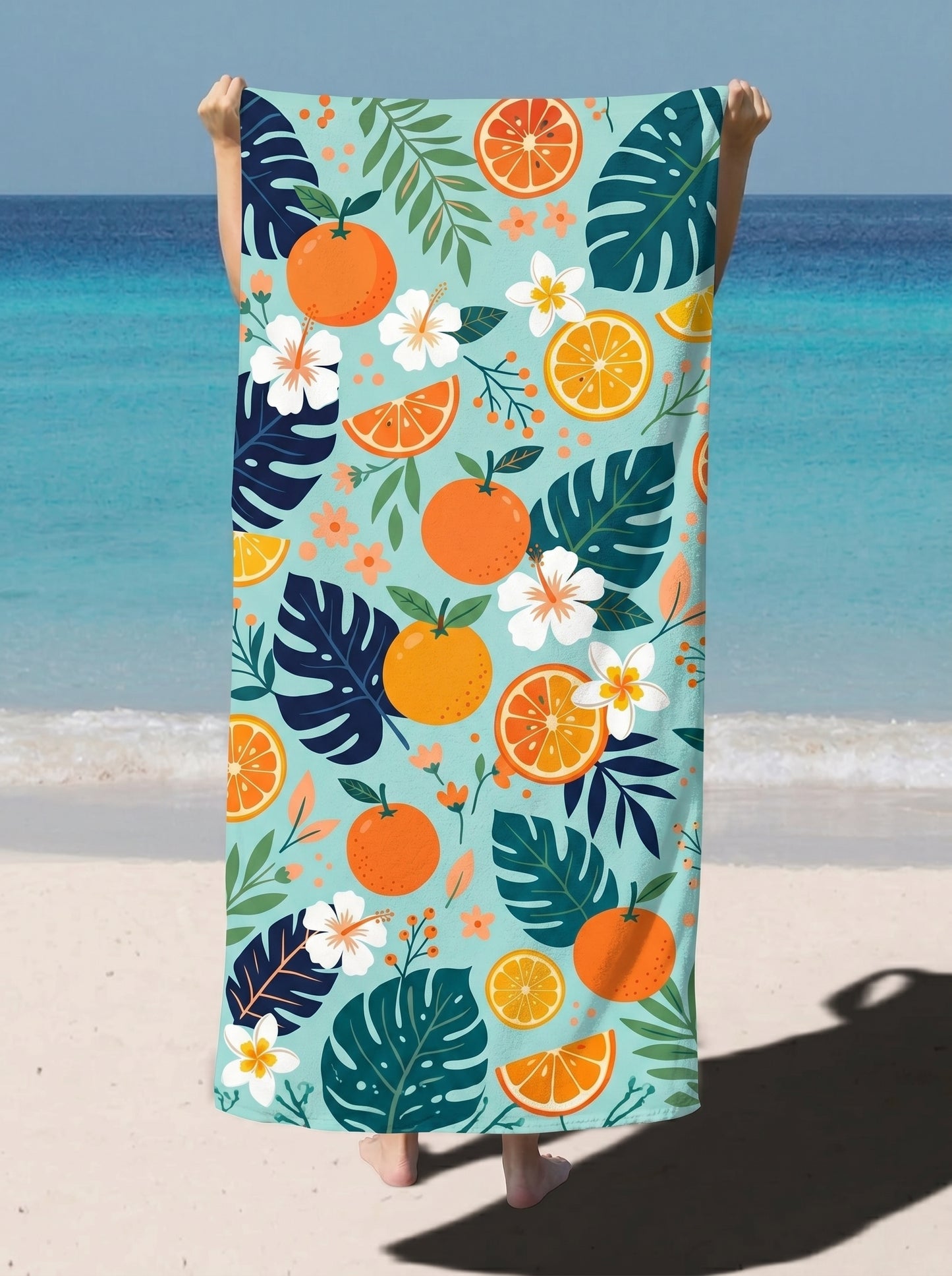 Tropical Orange Beach Towel — Citrus Floral Towel