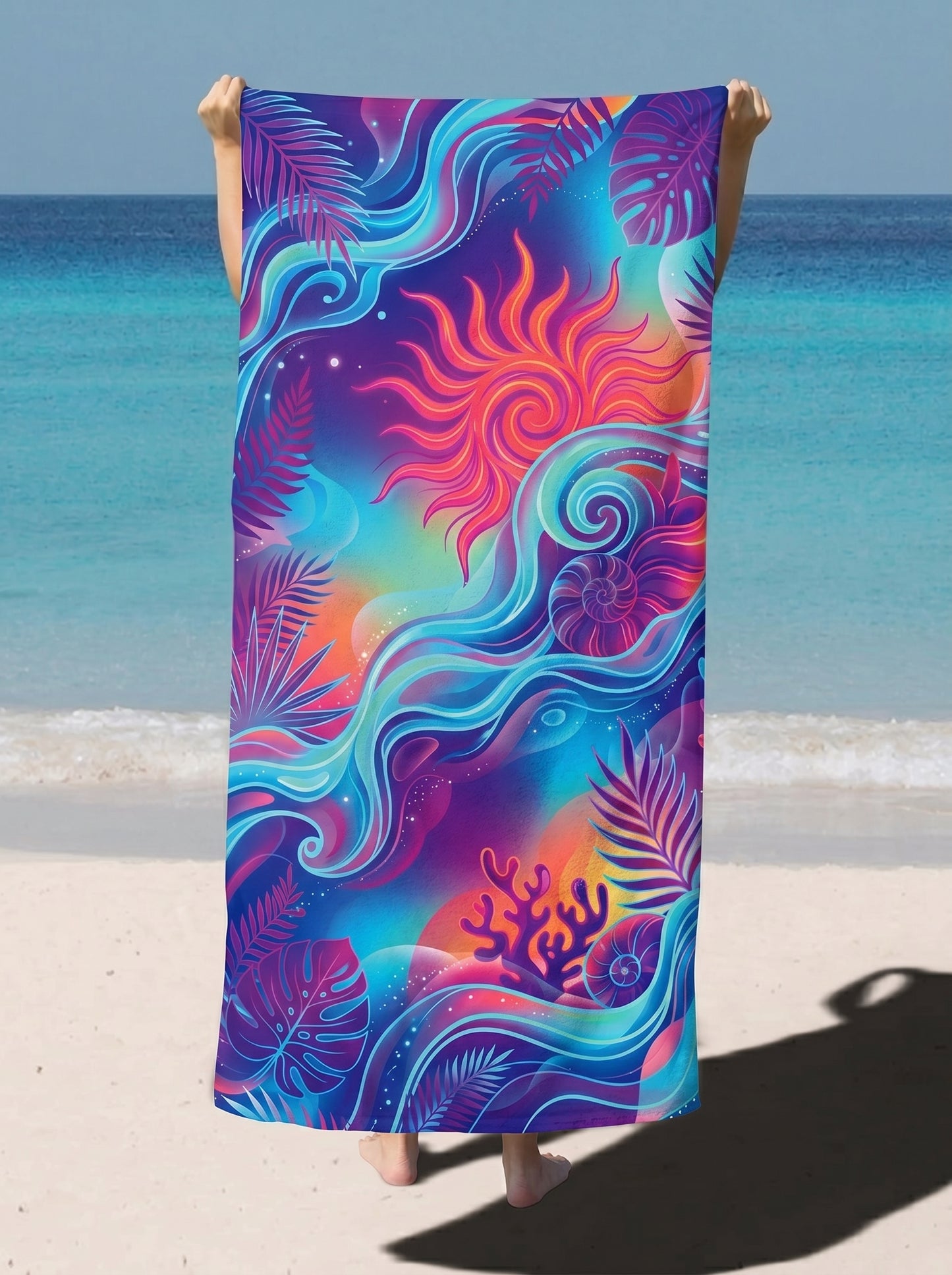 Tropical Vibes Beach Towel — Colorful Sun & Waves Beach Towel