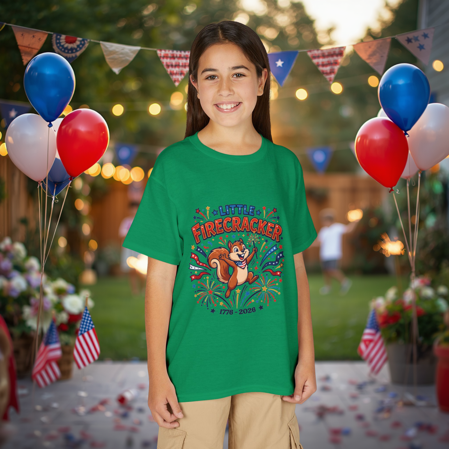 Kids "Little Firecracker" T-Shirt — Patriotic Fireworks Squirrel Tee, 4th of July Gift