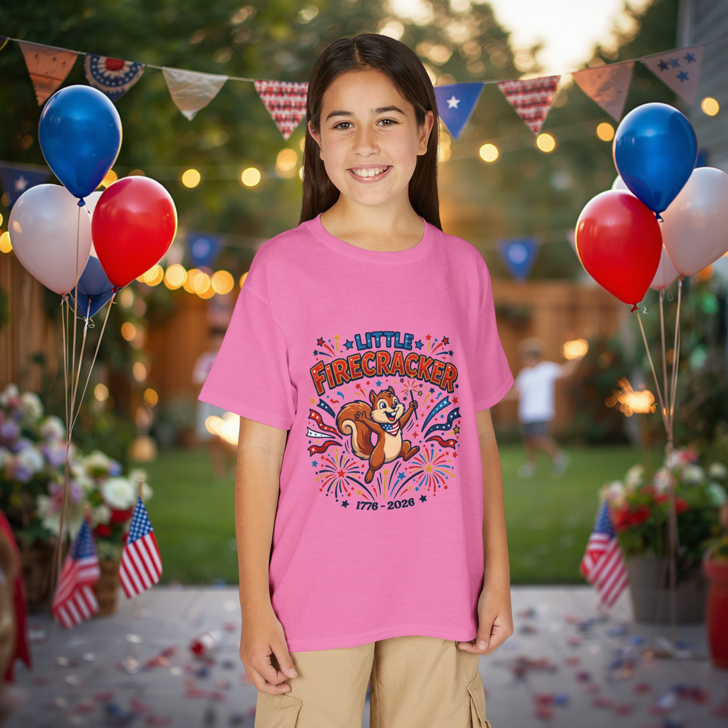 Kids "Little Firecracker" T-Shirt — Patriotic Fireworks Squirrel Tee, 4th of July Gift
