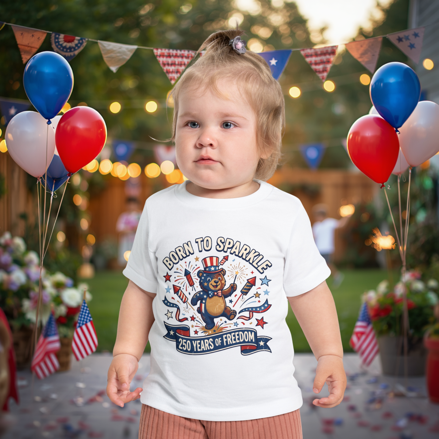 Baby T-Shirt — "Born to Sparkle" 250 Years of Freedom Patriotic Bear Tee, 4th of July Shirt