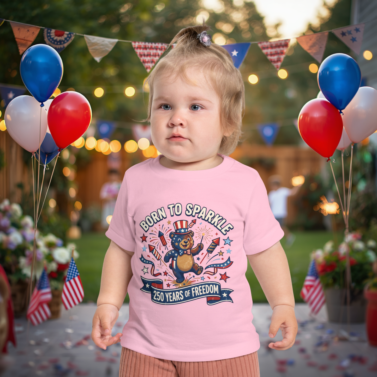 Baby T-Shirt — "Born to Sparkle" 250 Years of Freedom Patriotic Bear Tee, 4th of July Shirt
