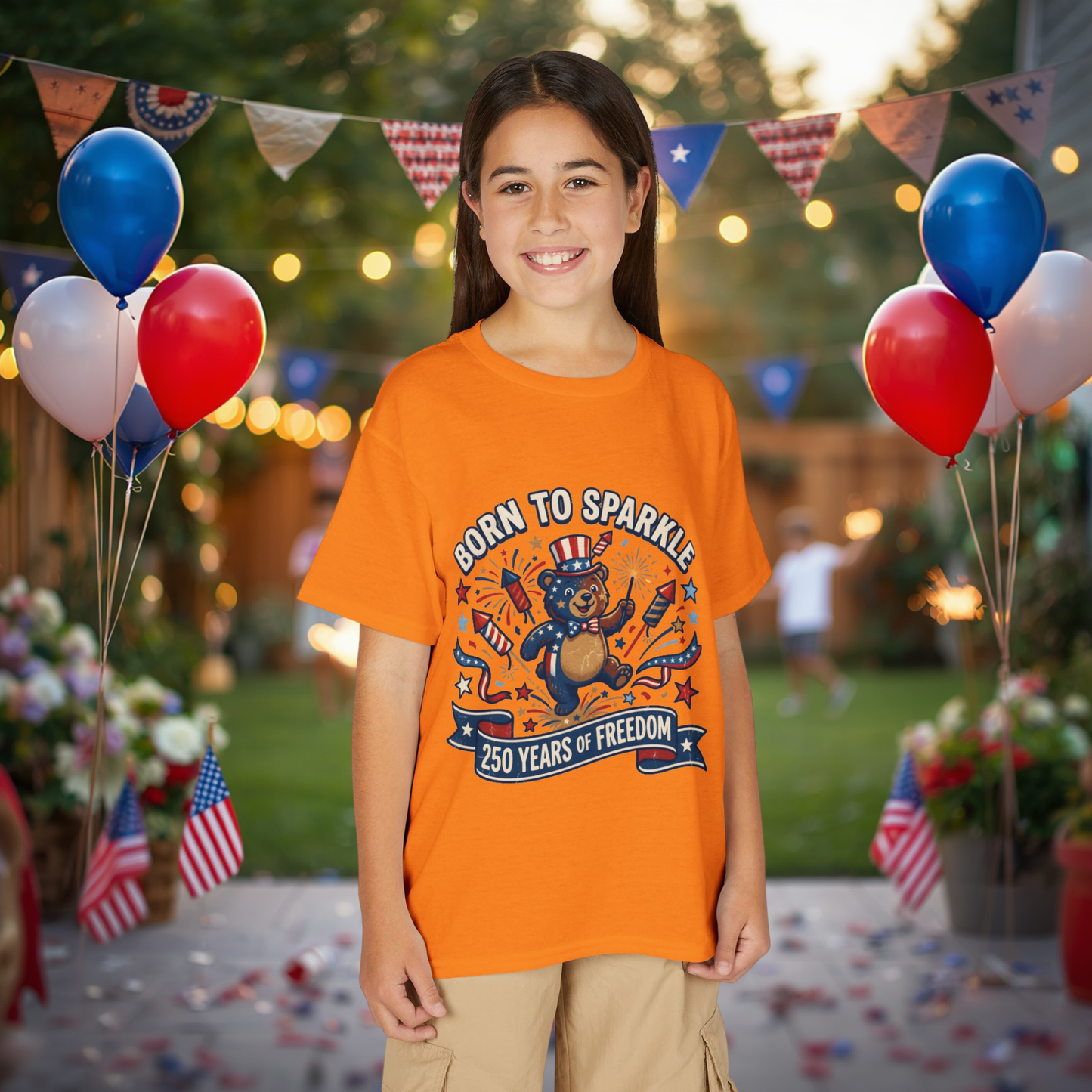 Patriotic Youth T-Shirt — "Born to Sparkle: 250 Years of Freedom" Patriotic Bear Tee