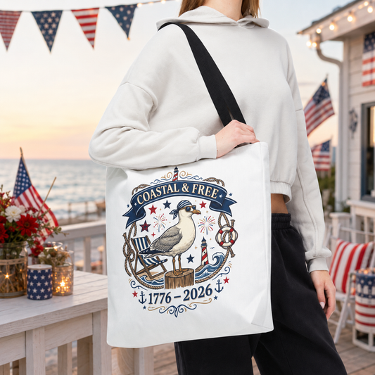 Coastal & Free Seagull Tote Bag — Patriotic 4th of July Beach Tote