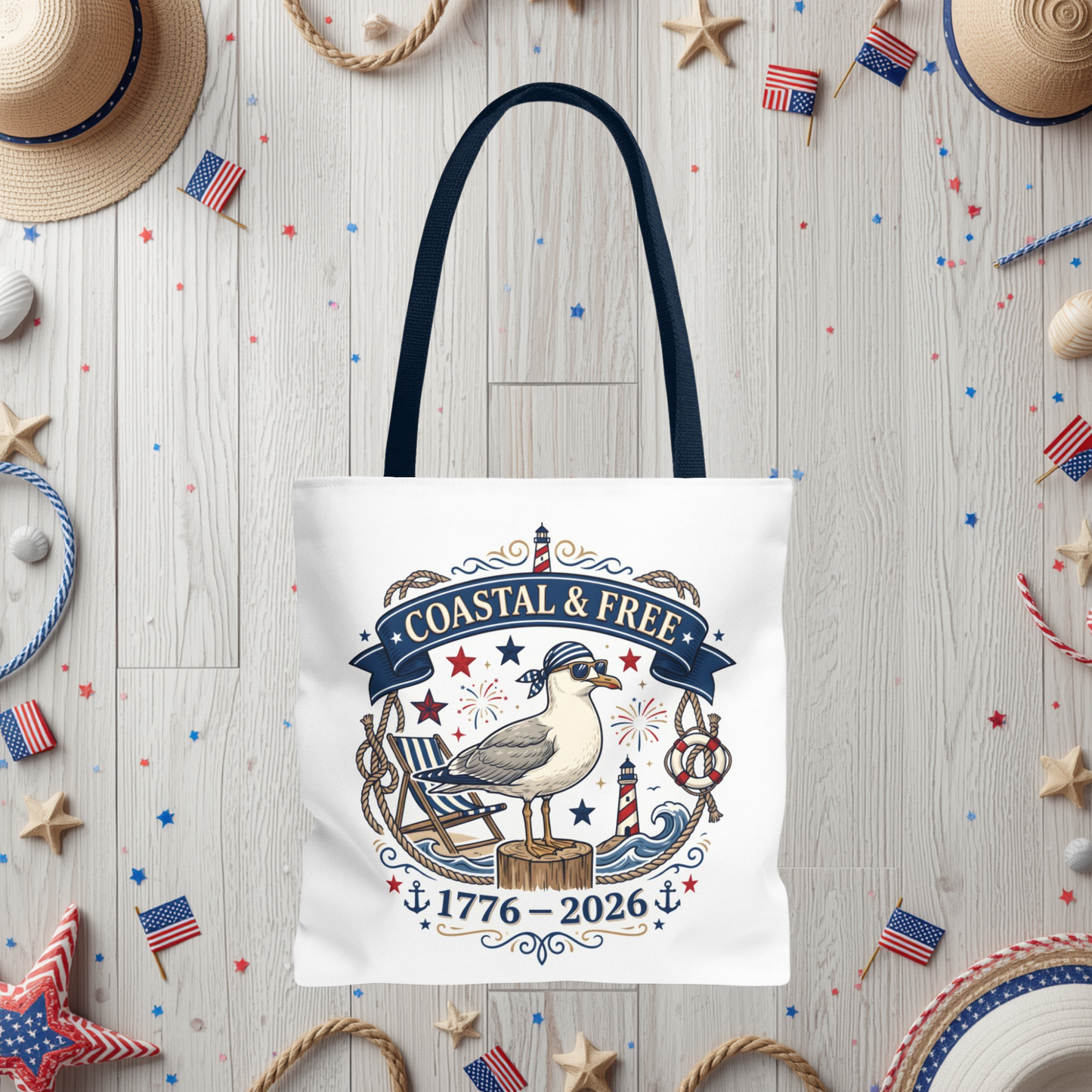 Coastal & Free Seagull Tote Bag — Patriotic 4th of July Beach Tote