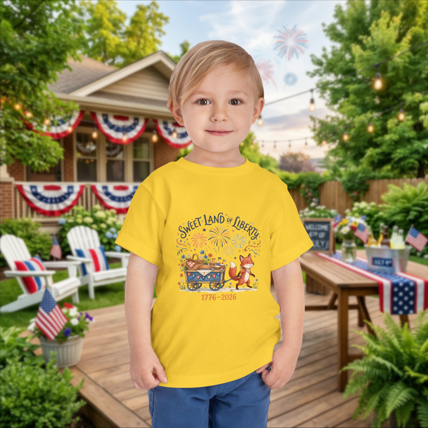 Toddler Tee — "Sweet Land of Liberty" 1776–2026 Patriotic Shirt for Kids, 4th of July Tee