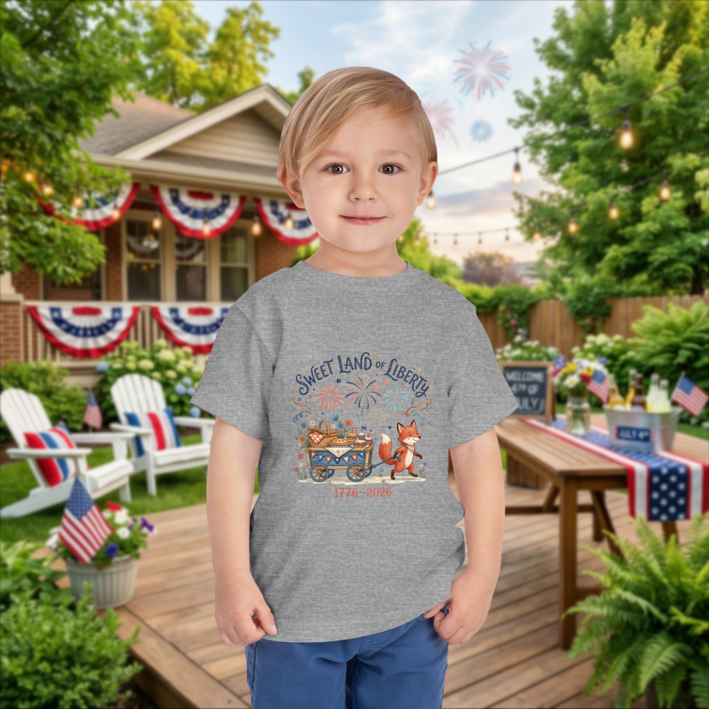 Toddler Tee — "Sweet Land of Liberty" 1776–2026 Patriotic Shirt for Kids, 4th of July Tee