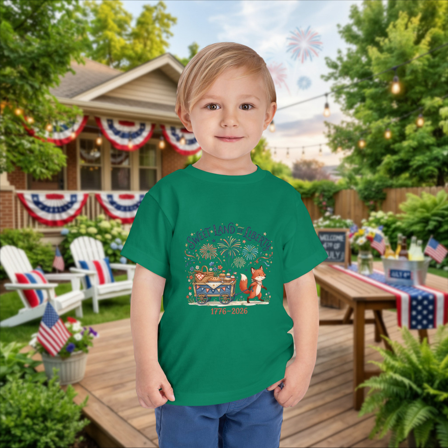 Toddler Tee — "Sweet Land of Liberty" 1776–2026 Patriotic Shirt for Kids, 4th of July Tee