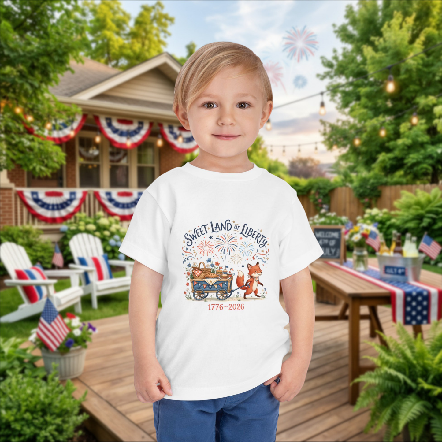 Toddler Tee — "Sweet Land of Liberty" 1776–2026 Patriotic Shirt for Kids, 4th of July Tee