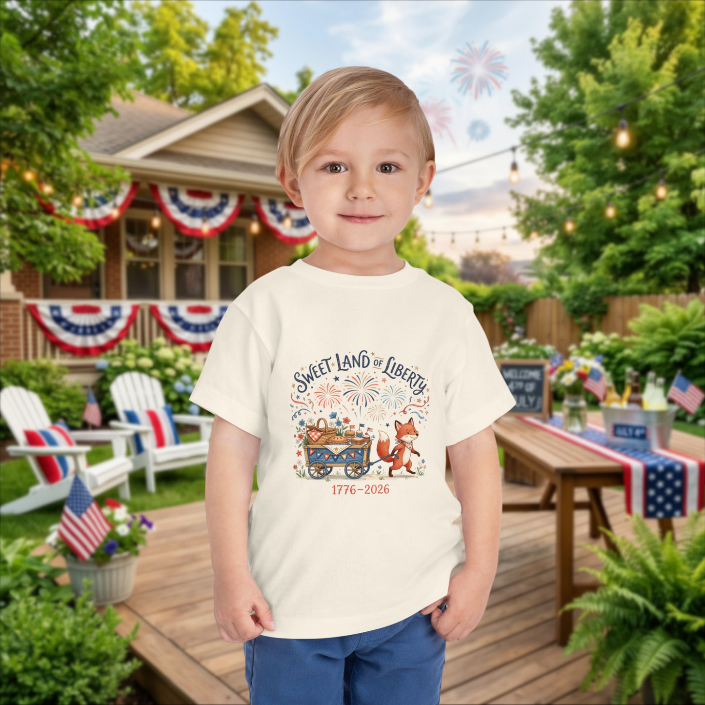 Toddler Tee — "Sweet Land of Liberty" 1776–2026 Patriotic Shirt for Kids, 4th of July Tee