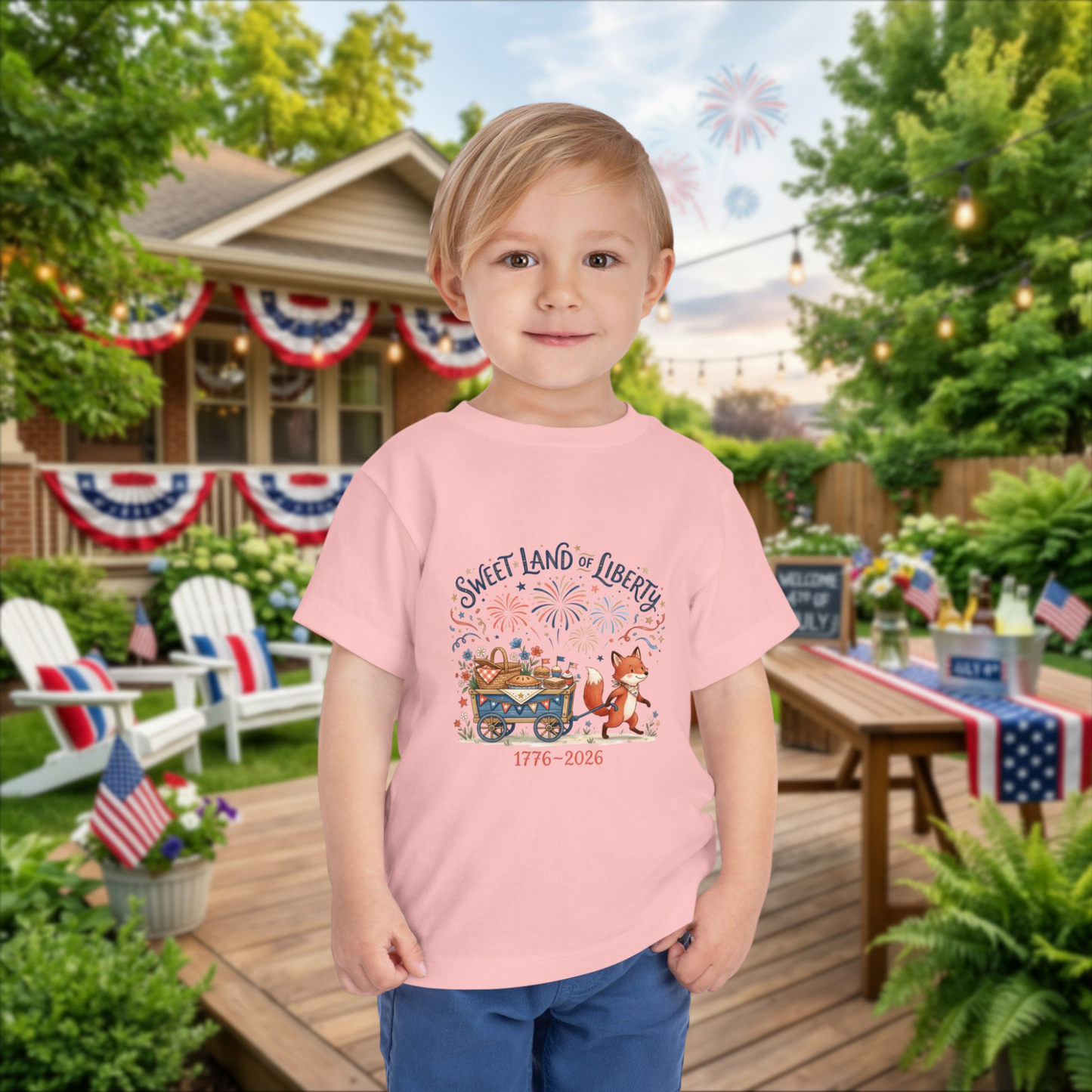Toddler Tee — "Sweet Land of Liberty" 1776–2026 Patriotic Shirt for Kids, 4th of July Tee