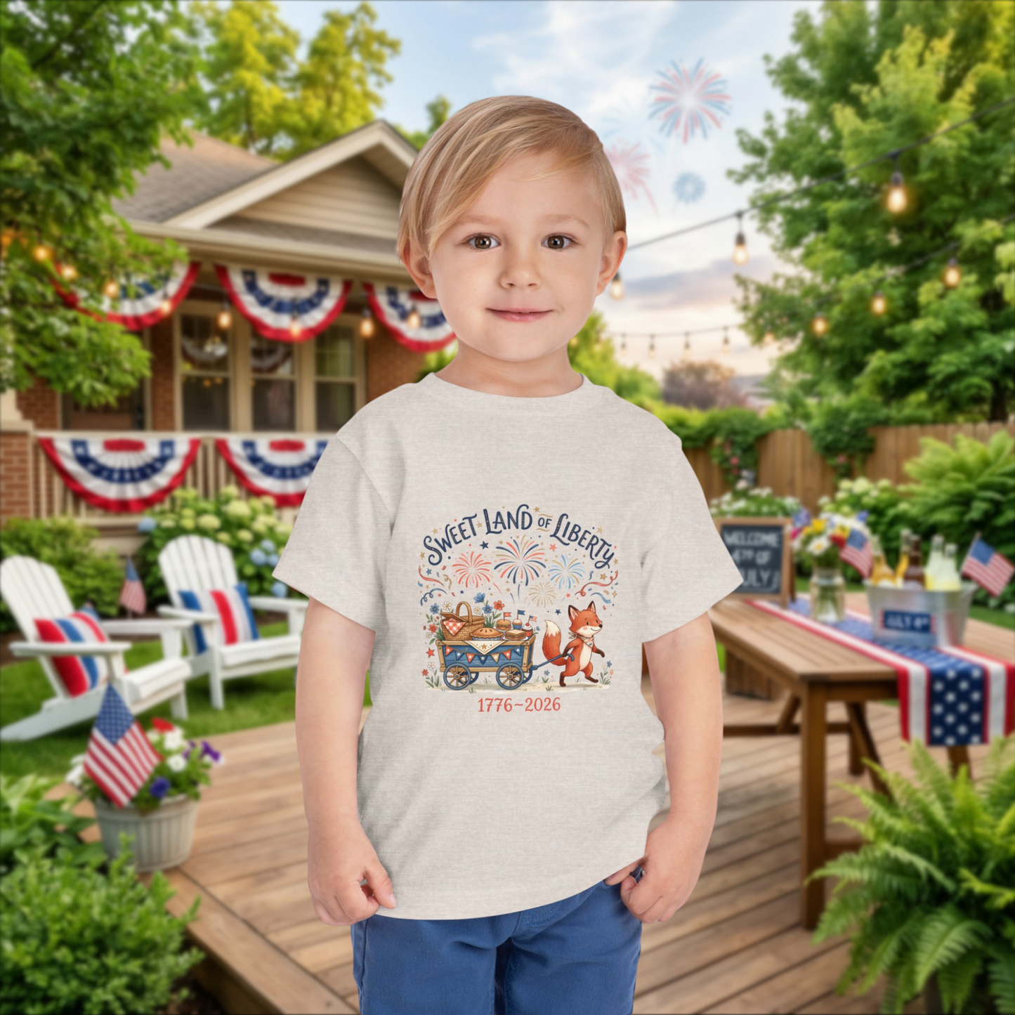Toddler Tee — "Sweet Land of Liberty" 1776–2026 Patriotic Shirt for Kids, 4th of July Tee