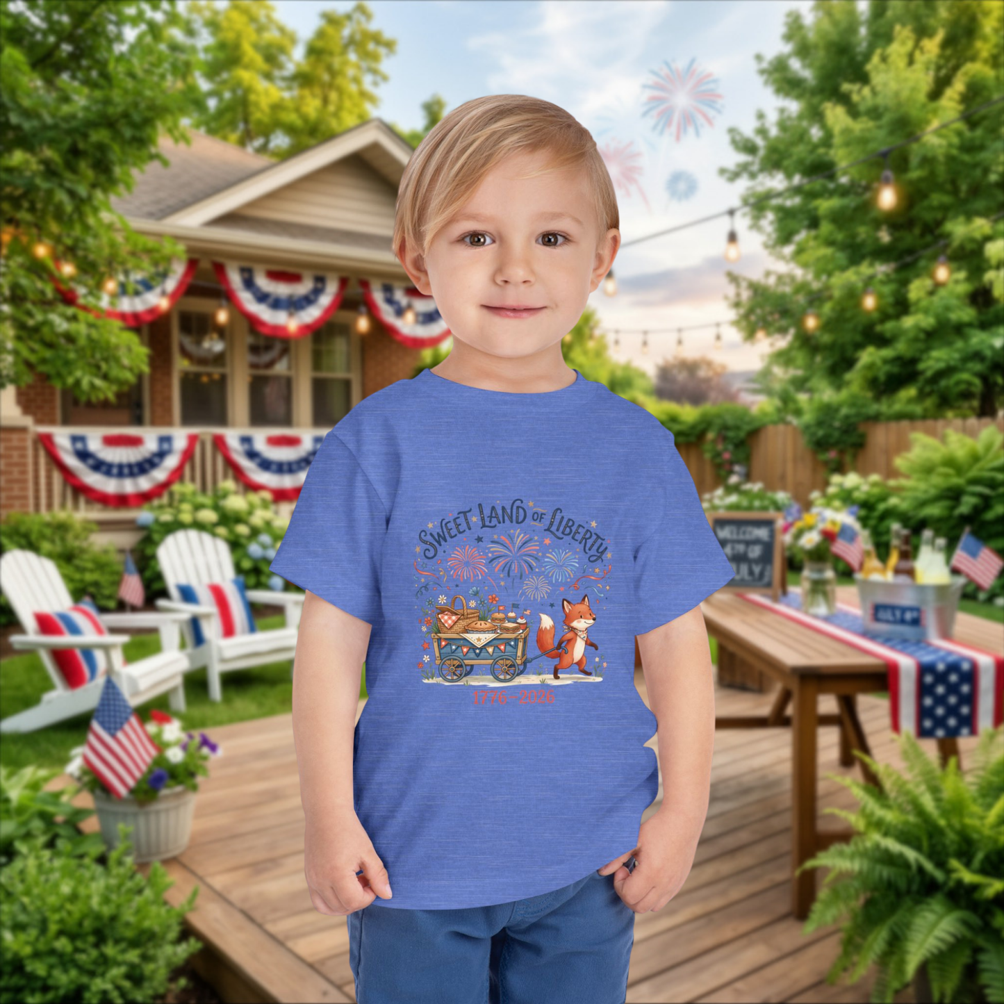 Toddler Tee — "Sweet Land of Liberty" 1776–2026 Patriotic Shirt for Kids, 4th of July Tee