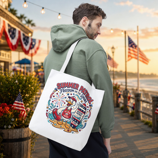 Summer Patrol Beach Tote Bag – 'Freedom on the Shore' Patriotic Design, 4th of July Gift
