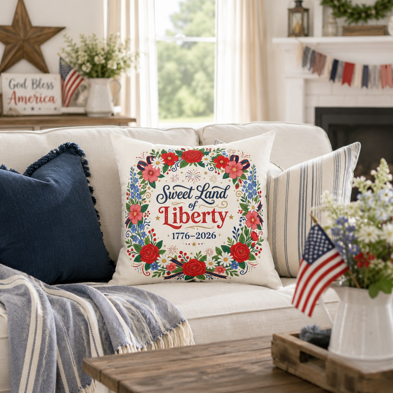 Sweet Land of Liberty, Decorative Pillow, Patriotic Home Decor, 4th of July Pillow