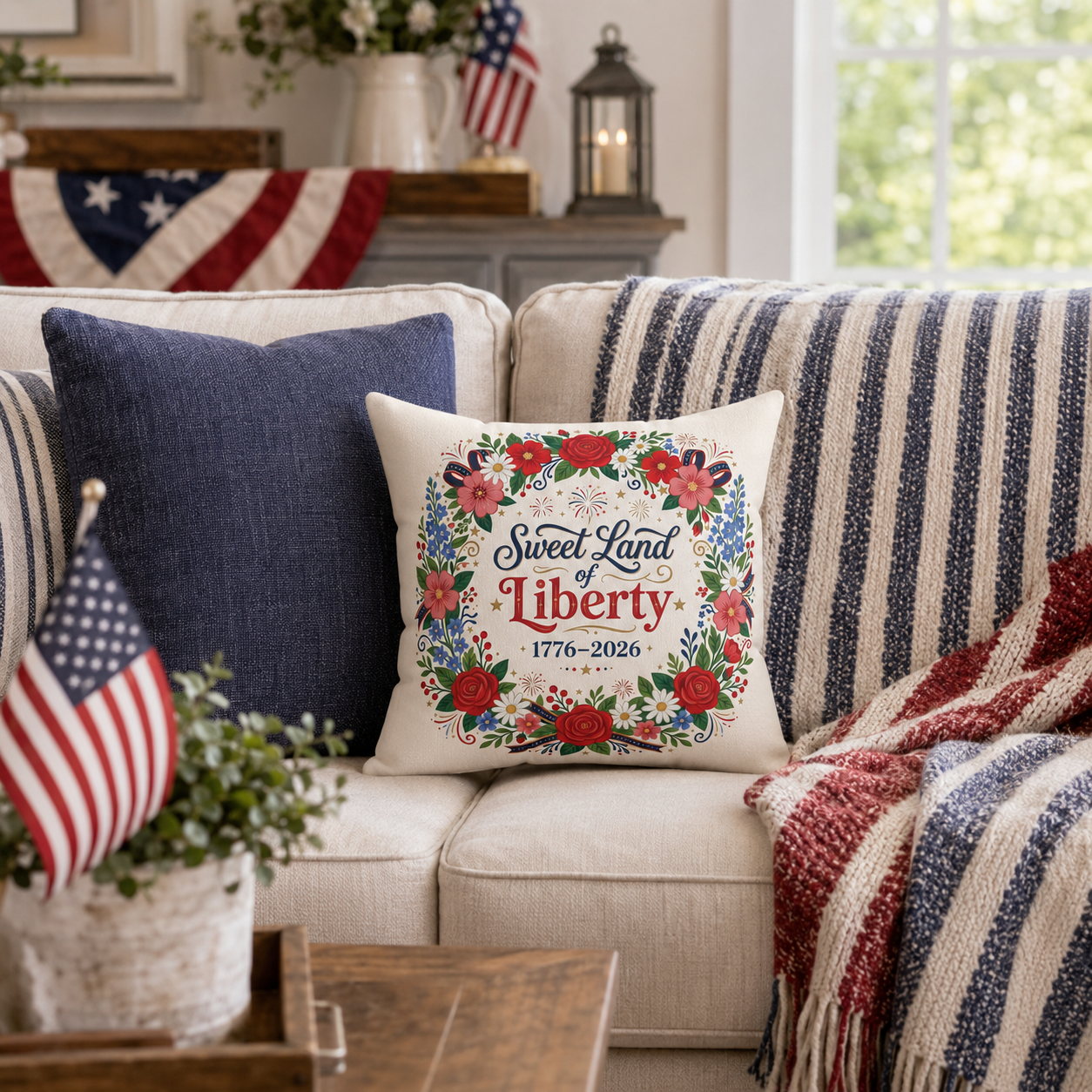 Sweet Land of Liberty, Decorative Pillow, Patriotic Home Decor, 4th of July Pillow