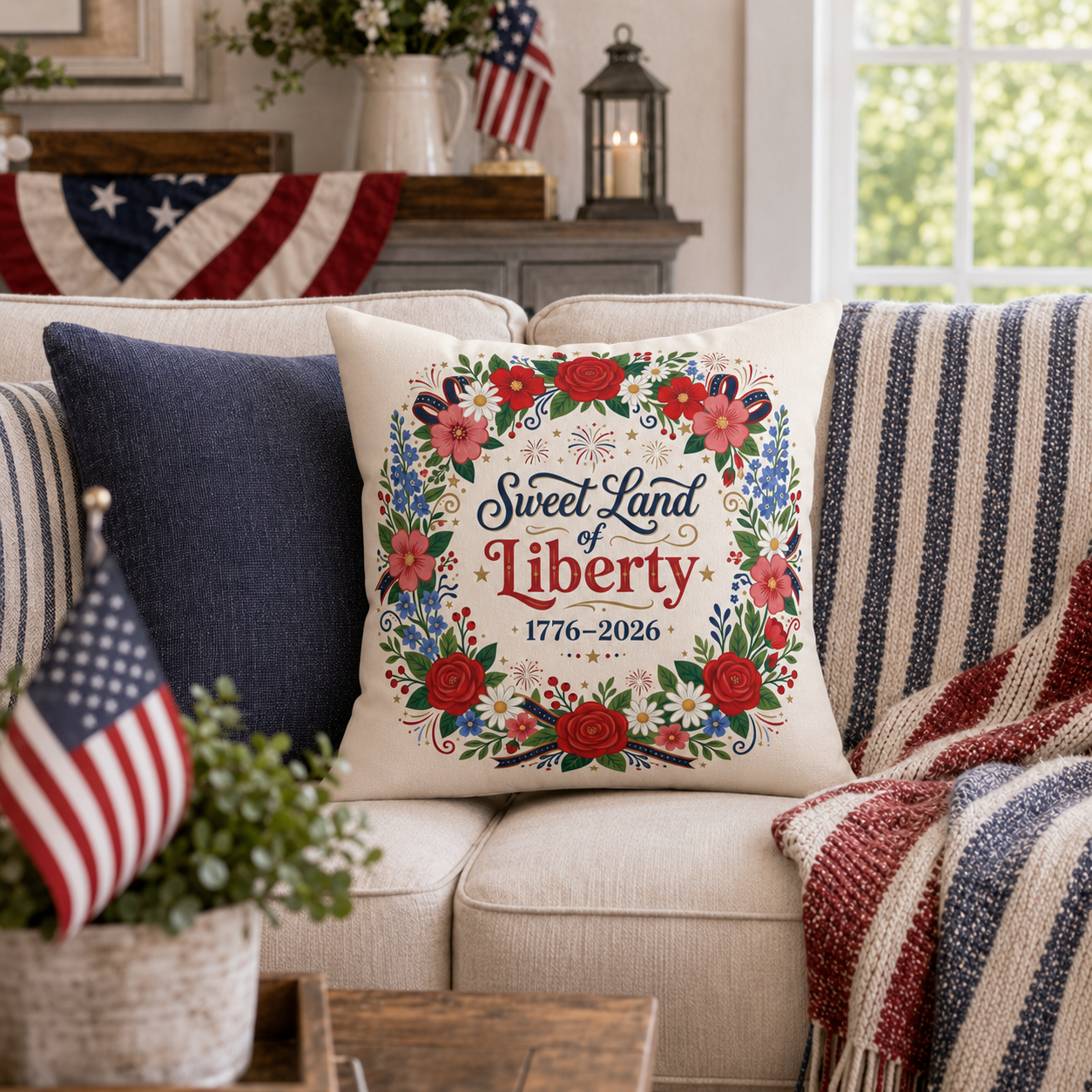 Sweet Land of Liberty, Decorative Pillow, Patriotic Home Decor, 4th of July Pillow