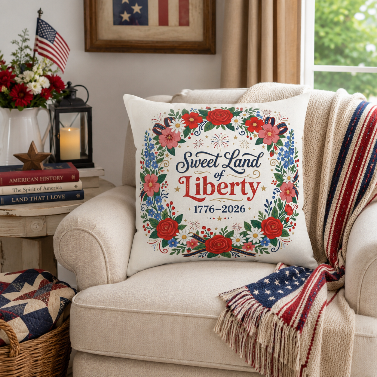 Sweet Land of Liberty, Decorative Pillow, Patriotic Home Decor, 4th of July Pillow