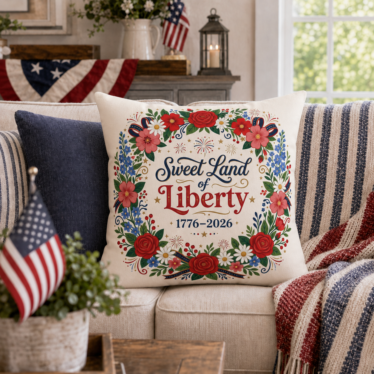 Sweet Land of Liberty, Decorative Pillow, Patriotic Home Decor, 4th of July Pillow