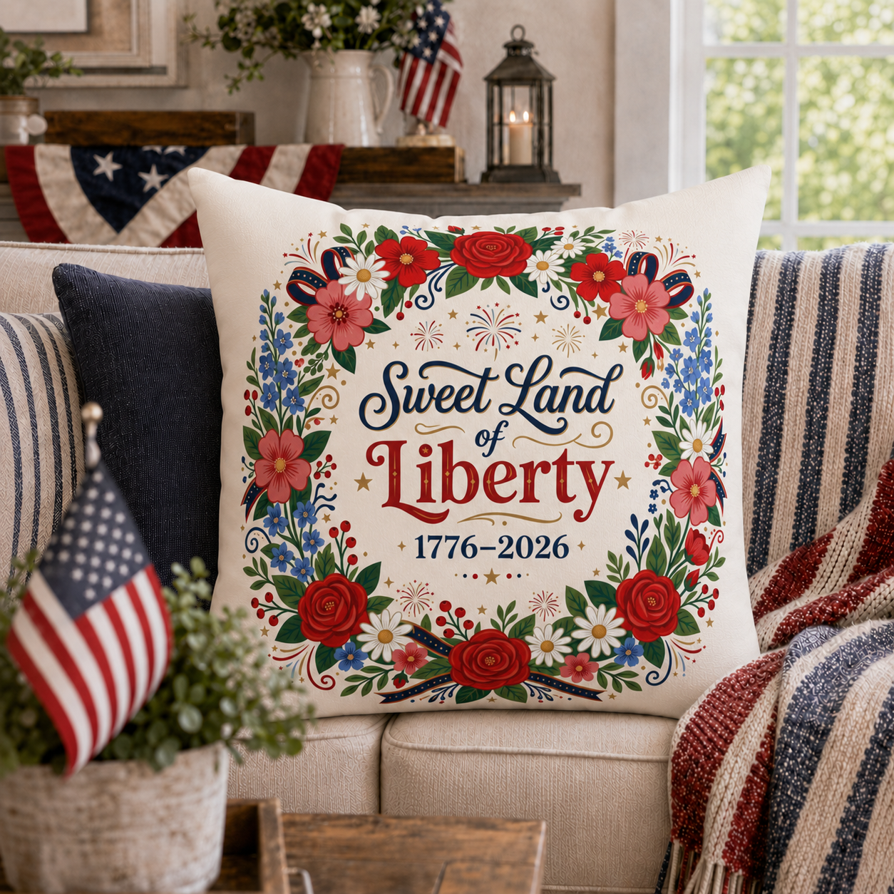 Sweet Land of Liberty, Decorative Pillow, Patriotic Home Decor, 4th of July Pillow