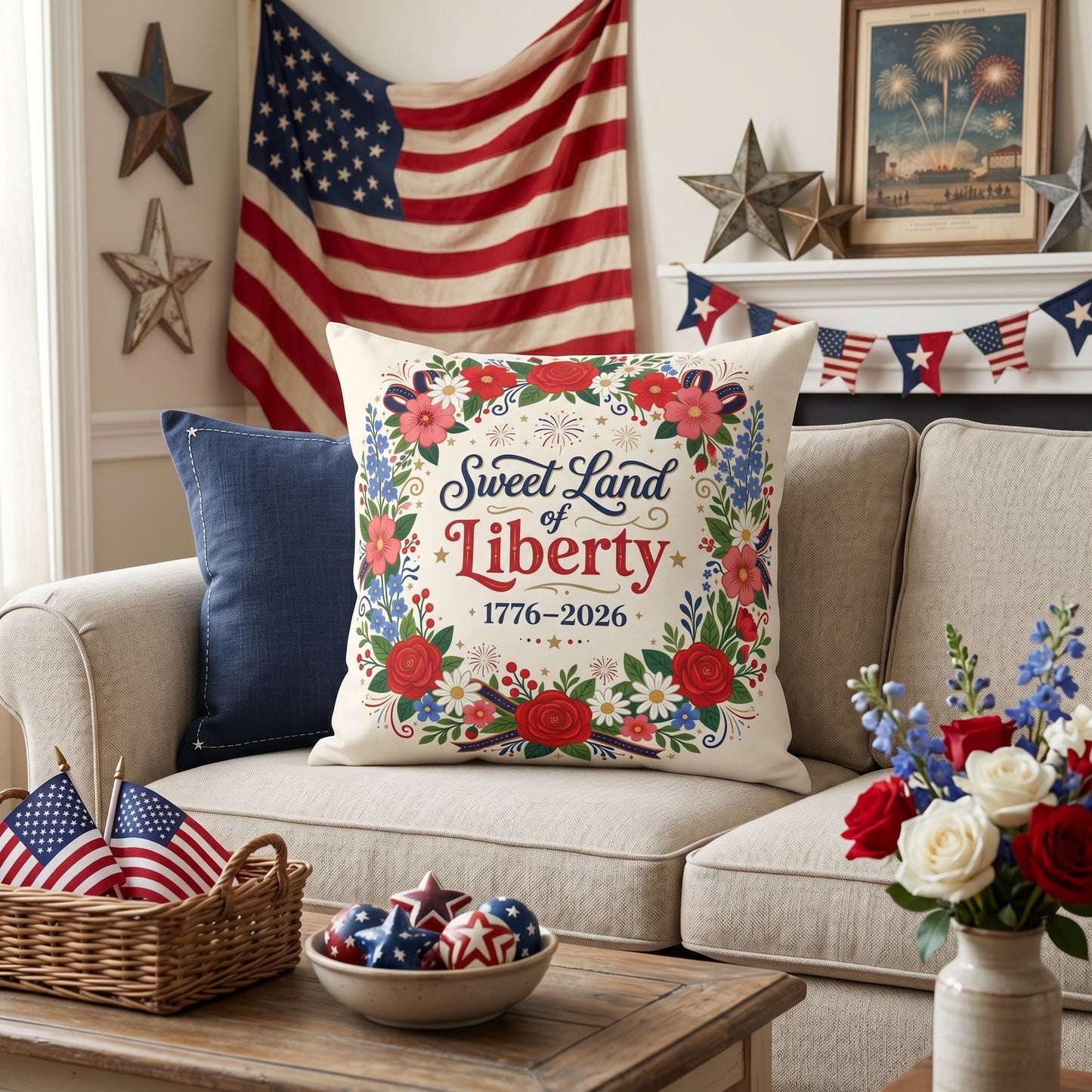 Sweet Land of Liberty, Decorative Pillow, Patriotic Home Decor, 4th of July Pillow