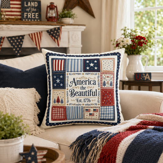 Vintage Design Decorative Pillow — Patriotic, 4th of July Throw Pillow, Independence Day Home Decor
