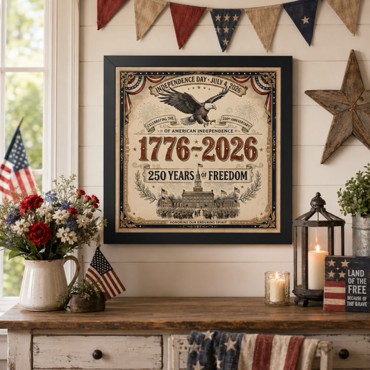 250 Years of Freedom Framed Poster - Independence Day Patriotic Wall Art, 4th of July Vintage Home Decor