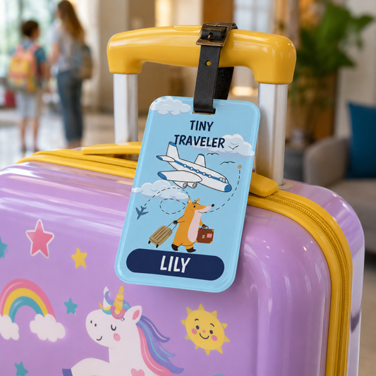 Personalized "Tiny Traveler" Kids Luggage Tag — Custome Name Travel Tag