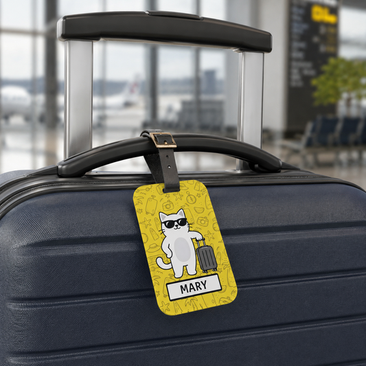 Personalized Cat Traveler Luggage Tag — Custom Name Travel Tag