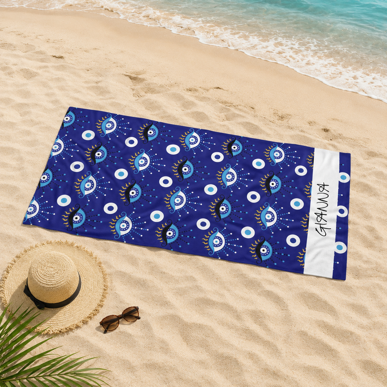 Custom Name Evil Eye Beach Towel — Personalized Beach Towel