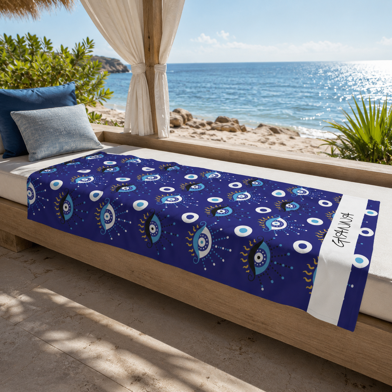 Custom Name Evil Eye Beach Towel — Personalized Beach Towel