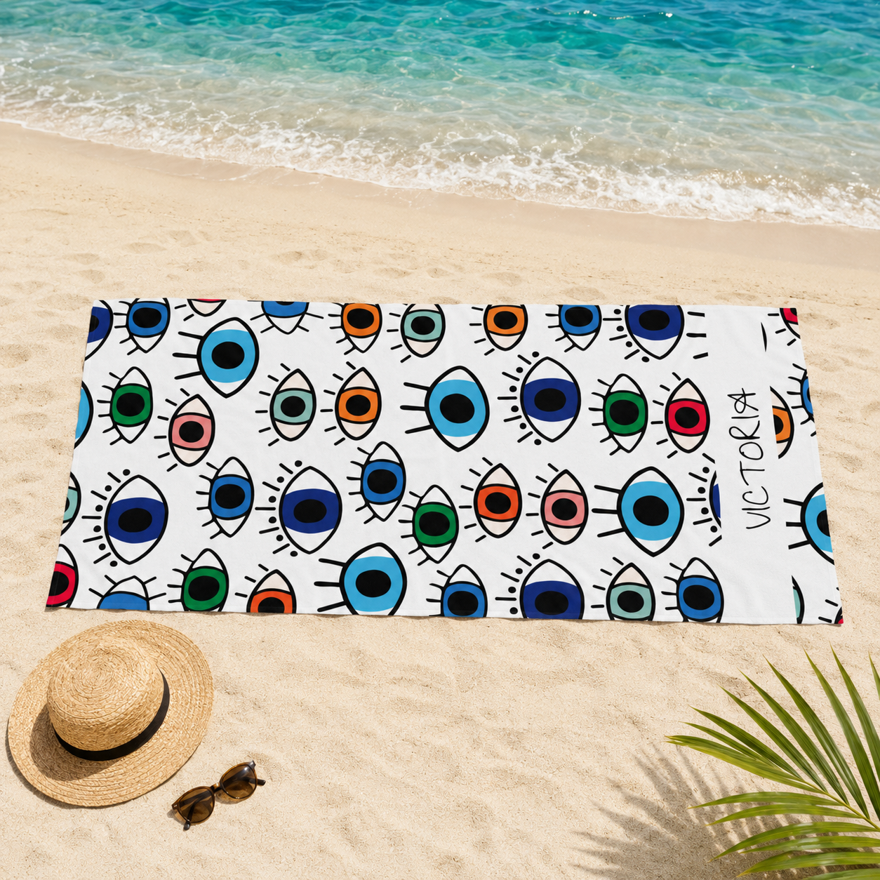 Evil Eye Pattern Beach Towel — Personalized Towel